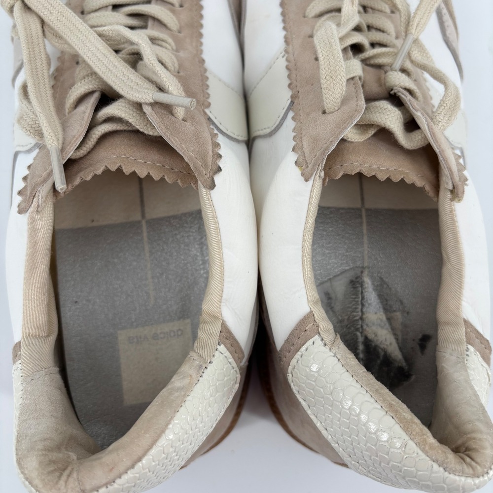Dolce Vita Zina Sneakers Womens 10 White Tan Leather Suede Gum Sole Low Top - Picture 6 of 10